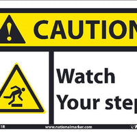 CAUTION WATCH YOUR STEP SIGN, 7X10, .050 PLASTIC