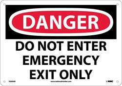 DANGER, DO NOT ENTER EMERGENCY EXIT ONLY, 10X14, RIGID PLASTIC