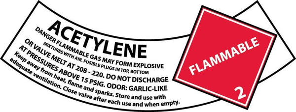 CYLINDER LABELS, ACETYLENE GAS, 2X5 1/4, PS VINYL, 25/PK