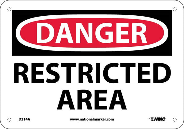 DANGER, RESTRICTED AREA, 7X10, RIGID PLASTIC