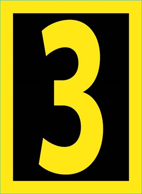NUMBER, 3, 1.5 HIGH VISIBILITY YELLOW BLACK, PS VINYL