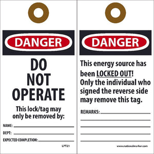 Danger Do Not Operate With Barlocks Lockout Tags | LLT21