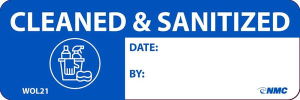 CLEANED & SANITIZED Date: By:, LABEL, 2X3, ADHESIVE BACKED VINYL, ROLL OF 500
