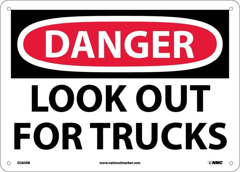 DANGER, LOOK OUT FOR TRUCKS, 10X14, PS VINYL