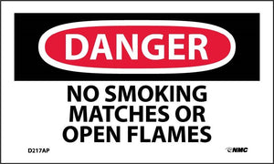 DANGER, NO SMOKING MATCHES OR OPEN FLAME, 3X5, PS VINYL, 5/PK