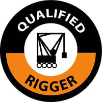 HARD HAT LABEL, QUALIFIED RIGGER, GRAPHIC, 2"DIA. REFLECTIVE PS VINYL, 25/PK