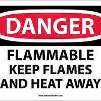 DANGER, FLAMMABLE KEEP FLAMES AND HEAT AWAY, 10X14, RIGID PLASTIC