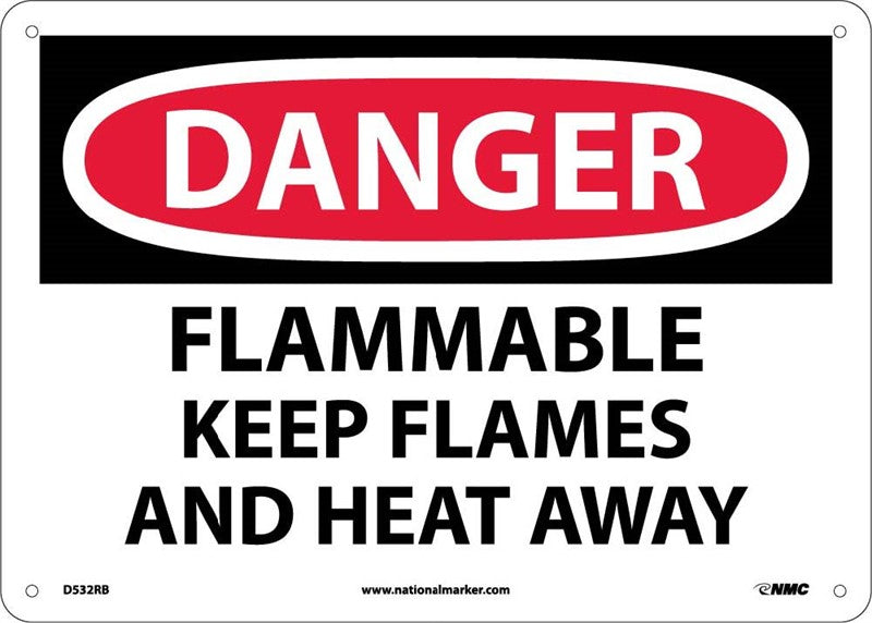 DANGER, FLAMMABLE KEEP FLAMES AND HEAT AWAY, 10X14, RIGID PLASTIC
