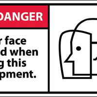 DANGER, WEAR FACE SHIELD WHEN USING THIS EQUIPMENT (GRAPHIC), 3X5, PS VINYL, 5/PK