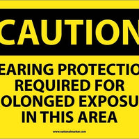 CAUTION, HEARING PROTECTION REQUIRED FOR PROLONGED EXPOSURE IN THIS AREA, 10X14, .040 ALUM