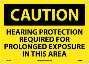 CAUTION, HEARING PROTECTION REQUIRED FOR PROLONGED EXPOSURE IN THIS AREA, 10X14, .040 ALUM