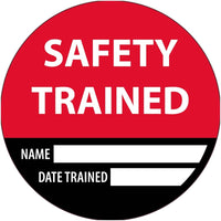 HARD HAT LABEL, SAFETY TRAINED NAME DATE TRAINED, 2" DIA, REFLECTIVE PS VINYL, 25/PK