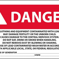 LABELS, CLOTHING AND EQUIPMENT CONTAMINATED WITH LEAD, 3X5, PS PAPER, 500/RL
