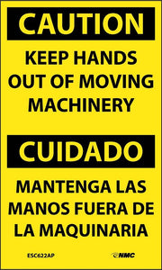 Caution Keep Hands Out Of Machinery Eng/Spanish 5"x3" Vinyl | ESC622AP