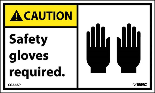 CAUTION, SAFETY GLOVES REQUIRED (GRAPHIC), 3X5, PS VINYL, 5/PK