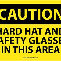 CAUTION, HARD HAT AND SAFETY GLASSES IN THIS AREA, 10X14, RIGID PLASTIC