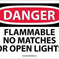 DANGER, FLAMMABLE NO MATCHES OR OPEN LIGHTS, 10X14, RIGID PLASTIC