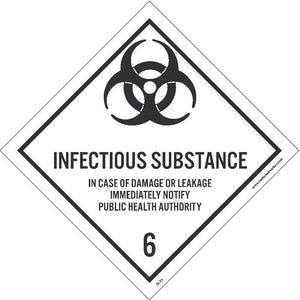 DOT SHIPPING LABELS, INFECTIOUS SUBSTANCE 6, 4X4, PS PAPER, 500/RL