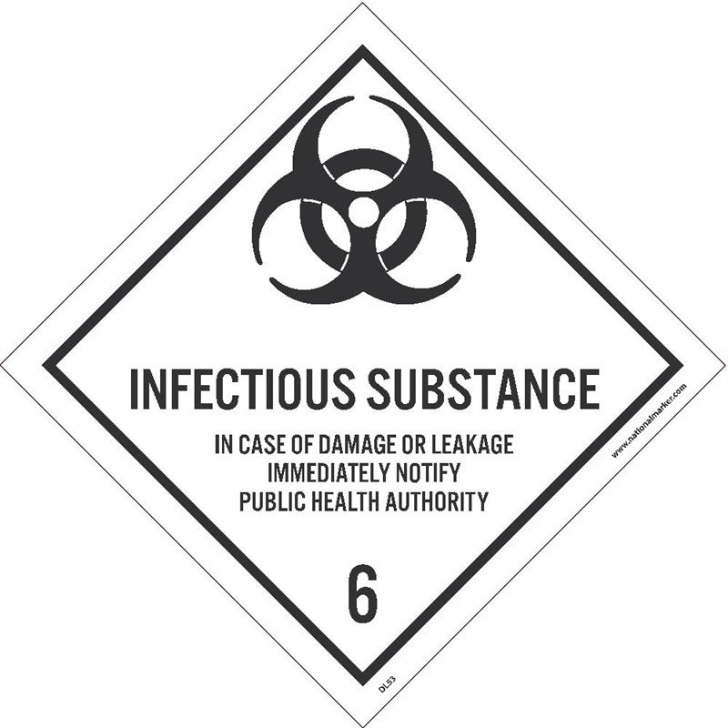 DOT SHIPPING LABEL, INFECTIOUS SUBSTANCE 6, 4X4, PS VINYL, 500/ROLL