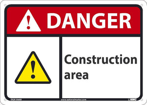 DANGER CONSTRUCTION AREA SIGN, 10X14, .040 ALUM