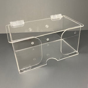 Acrylic Dust Mask Dispenser with Lid. 5.5" H x 8.75" w x 4.75" d. Wall mount. Designed to hold single box of disposable, individually packaged dust masks.