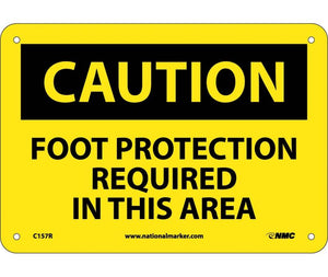 CAUTION, FOOT PROTECTION REQUIRED IN THIS AREA, 7X10, RIGID PLASTIC
