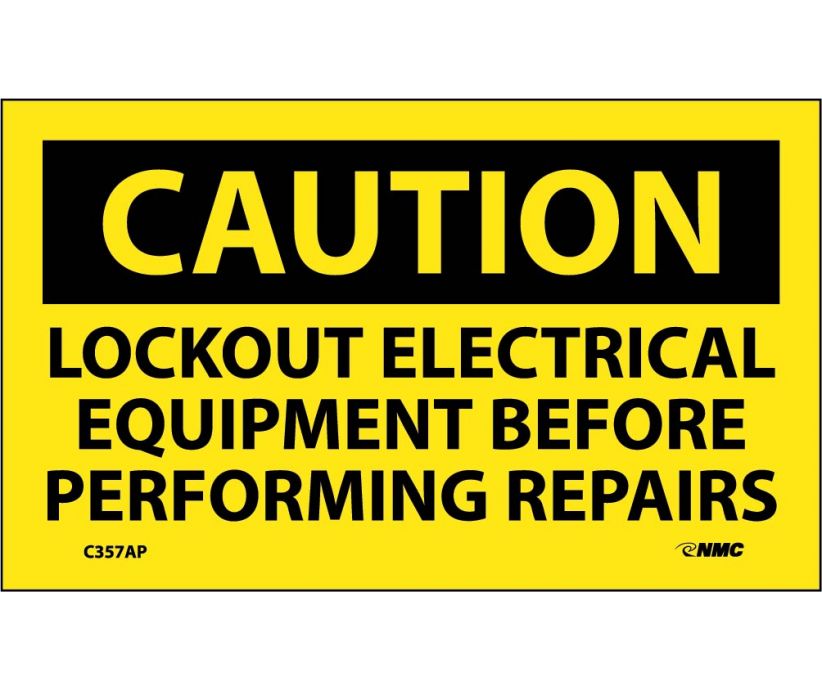 CAUTION, LOCKOUT ELECTRICAL EQUIPMENT BEFORE . . .., 3X5, PS VINYL, 5/PK
