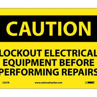 CAUTION, LOCKOUT ELECTRICAL EQUIPMENT BEFORE . . .., 7X10, RIGID PLASTIC