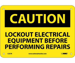 CAUTION, LOCKOUT ELECTRICAL EQUIPMENT BEFORE . . .., 7X10, RIGID PLASTIC