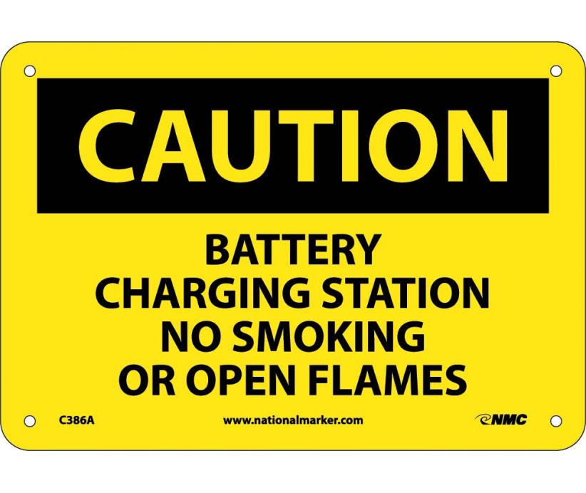 CAUTION, BATTERY CHARGING STATION NO SMOKING OR OPEN FLAMES, 7X10, .040 ALUM