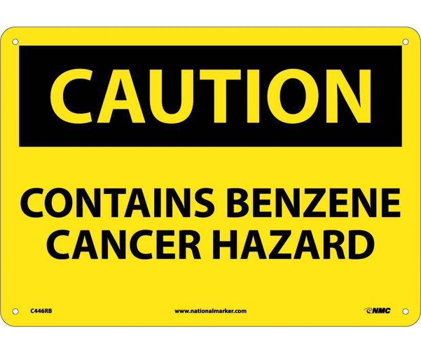 CAUTION, CONTAINS BENZENE CANCER HAZARD, 10X14, RIGID PLASTIC