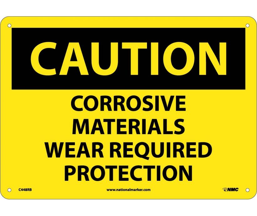 CAUTION, CORROSIVE MATERIALS WEAR REQUIRED PROTECTION, 10X14, RIGID PLASTIC