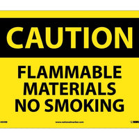 CAUTION, FLAMMABLE MATERIALS NO SMOKING, 10X14, RIGID PLASTIC