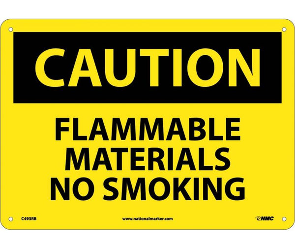 CAUTION, FLAMMABLE MATERIALS NO SMOKING, 10X14, RIGID PLASTIC