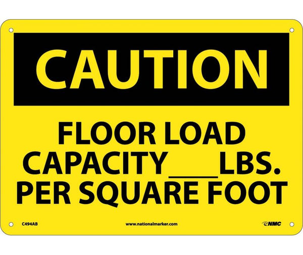CAUTION, FLOOR LOAD CAPACITY__LBS. PER SQUARE FOOT, 10X14, .040 ALUM
