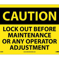CAUTION, LOCK OUT BEFORE MAINTENANCE OR ANY OPERATOR ADJUSTMENT, 10X14, RIGID PLASTIC