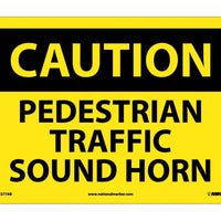 CAUTION, PEDESTRIAN TRAFFIC SOUND HORN, 10X14, .040 ALUM