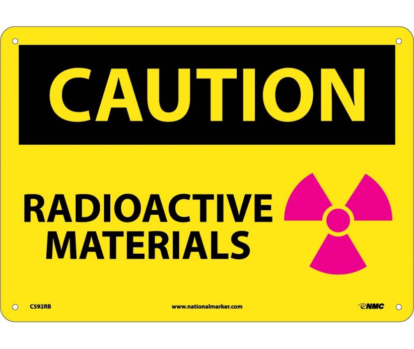 CAUTION, RADIOACTIVE MATERIALS, GRAPHIC, 10X14, RIGID PLASTIC