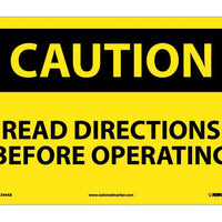 CAUTION, READ DIRECTIONS BEFORE OPERATING, 10X14, .040 ALUM