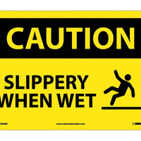 CAUTION, SLIPPERY WHEN WET, GRAPHIC, 10X14, RIGID PLASTIC
