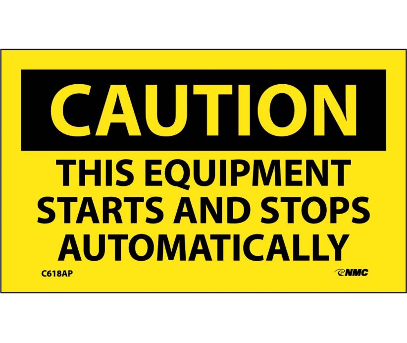 CAUTION, THIS EQUIPMENT STARTS AND STOPS AUTOMATICALLY, 3X5, PS VINYL 5/PK