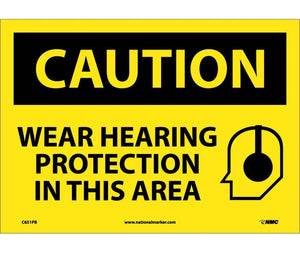 CAUTION, WEAR HEARING PROTECTION IN THIS AREA, GRAPHIC, 10X14, .040 ALUM