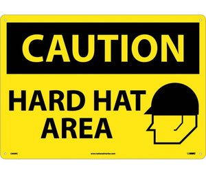 CAUTION, HARD HAT AREA, GRAPHIC, 14X20,  RIGID PLASTIC