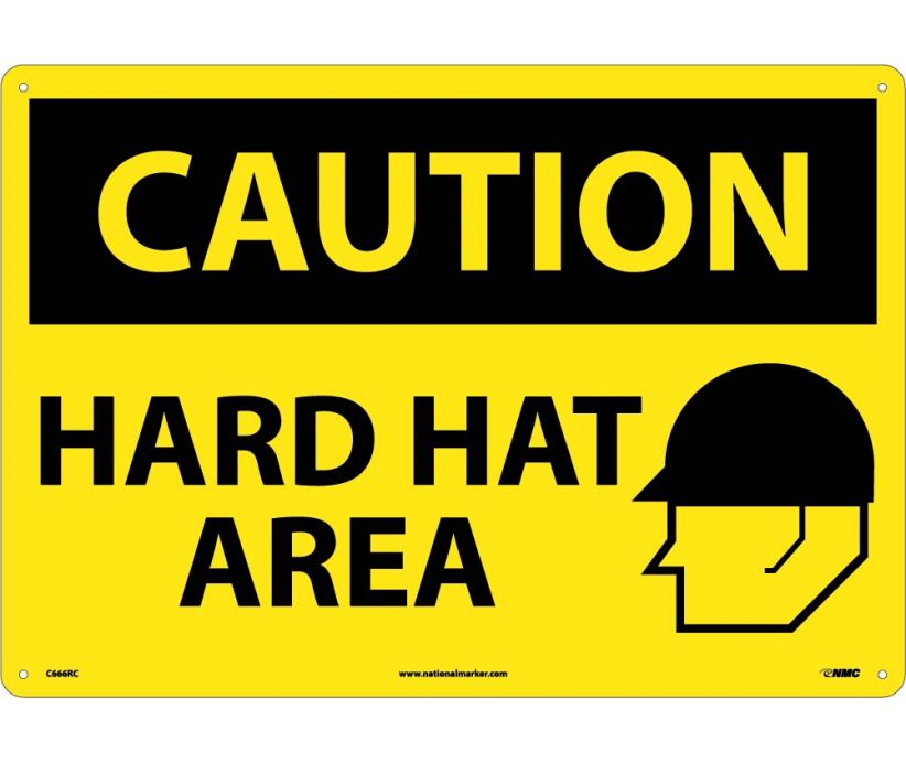 CAUTION, HARD HAT AREA, GRAPHIC, 14X20,  RIGID PLASTIC