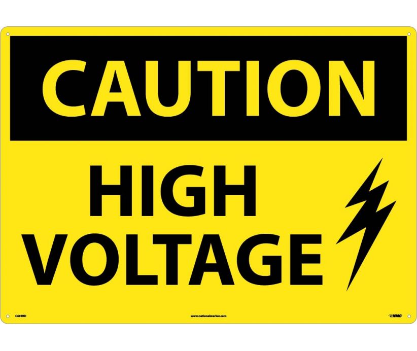 CAUTION, HIGH VOLTAGE, GRAPHIC, 20X28, RIGID PLASTIC