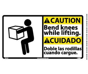CAUTION, BEND KNEES WHILE LIFTING (BILINGUAL W/GRAPHIC), 10X18, PS VINYL