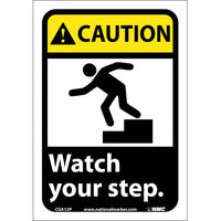 CAUTION, WATCH YOUR STEP (W/GRAPHIC), 10X7, RIGID PLASTIC