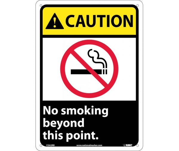 CAUTION, NO SMOKING BEYOND THIS POINT (W/GRAPHIC), 14X10, RIGID PLASTIC