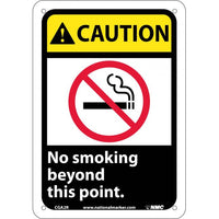 CAUTION, NO SMOKING BEYOND THIS POINT (W/GRAPHIC), 10X7, RIGID PLASTIC