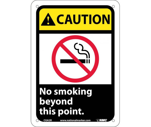 CAUTION, NO SMOKING BEYOND THIS POINT (W/GRAPHIC), 10X7, RIGID PLASTIC